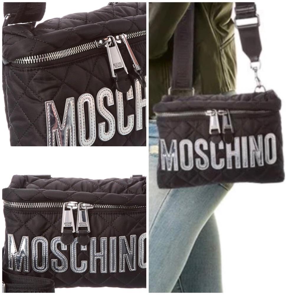Moschino  black logo quilted crossbody or waist bag